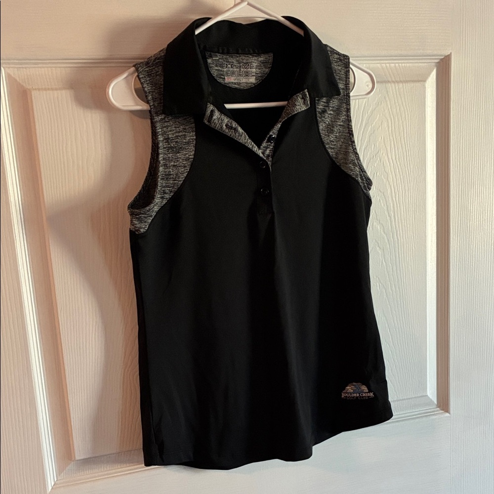 Under Armour Black and Gray Sleeveless Polo